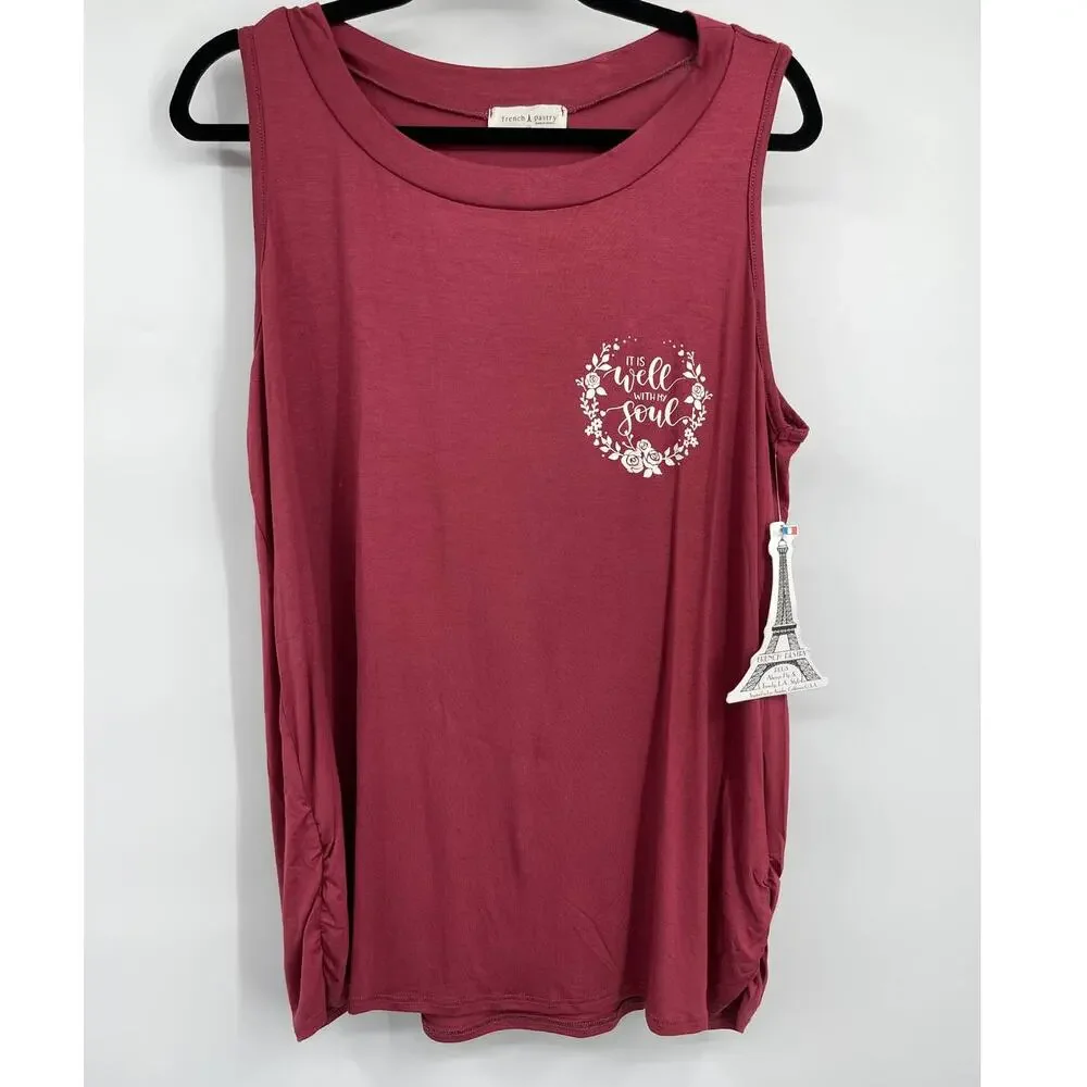 French Pastry Burgundy Tank Top Sleeveless Tee Soft Lightweight Shirt 1X  Womens - Picture 11 of 12